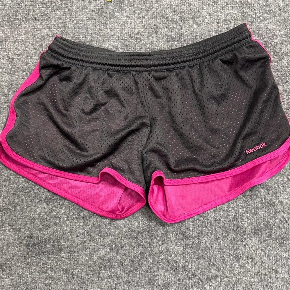 Reebok Shorts Womens Size S Black Pink Mesh Athletic Running Gym Dolphin Hem